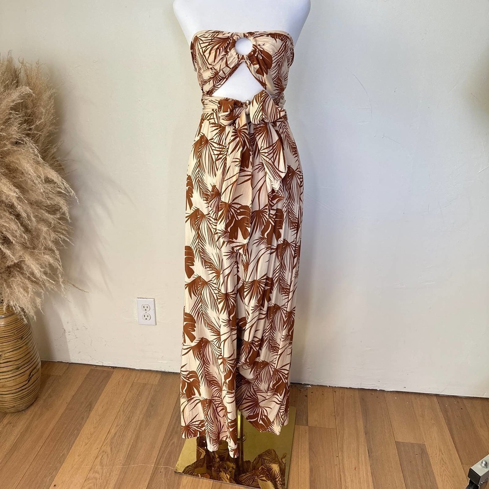 Aakaa Tropical Wide Leg Set Beige Size Small - Picture 10 of 16